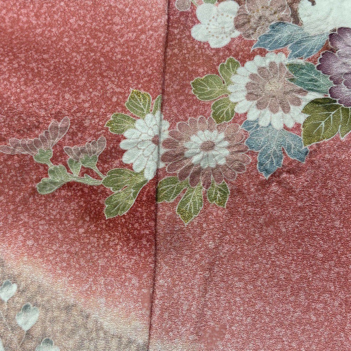 訪問服 身長167.5cm 袖長66.5cm M 雙層 菊花花 櫻花 金彩裝飾 漸層 粉紅 純蠶絲 優品級