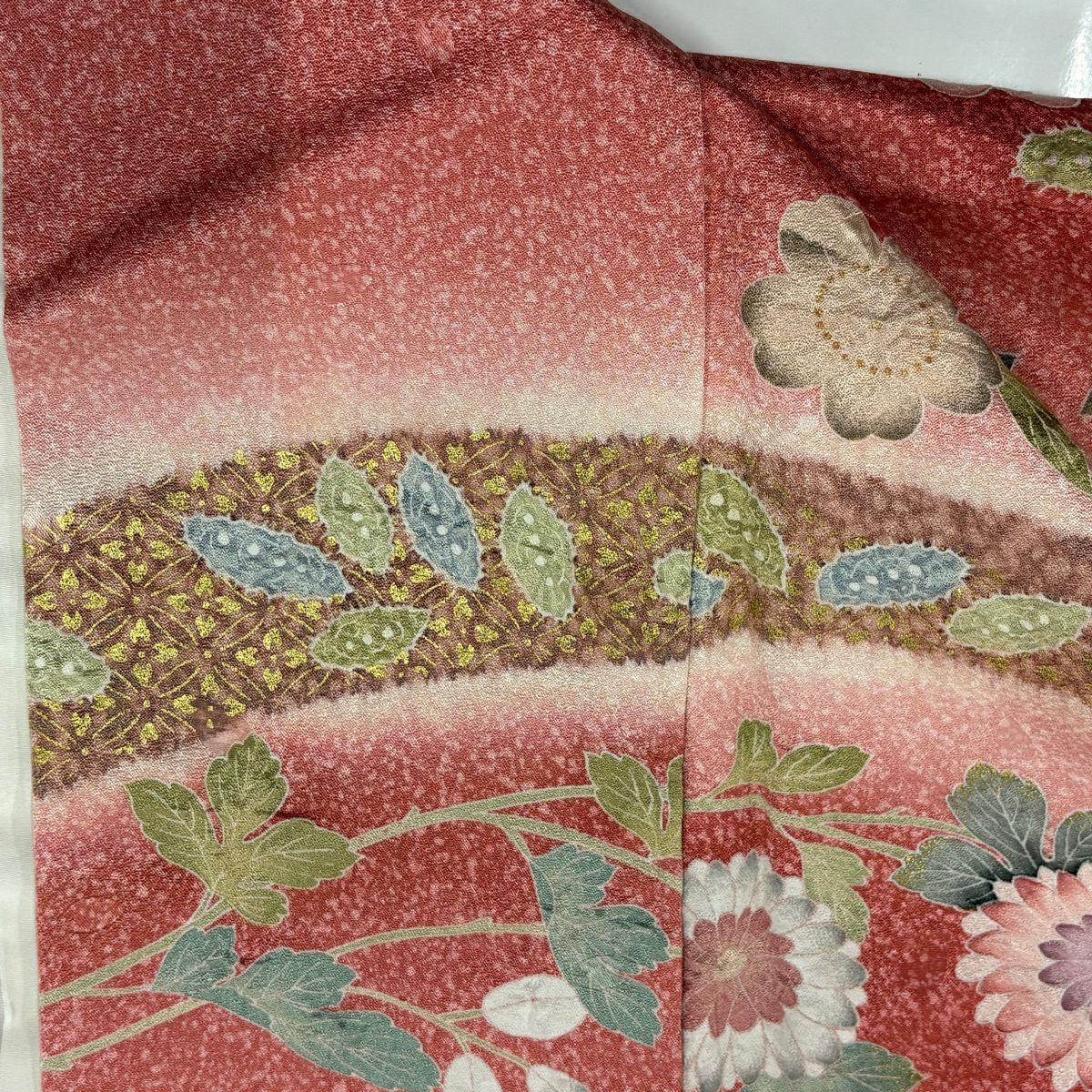 訪問服 身長167.5cm 袖長66.5cm M 雙層 菊花花 櫻花 金彩裝飾 漸層 粉紅 純蠶絲 優品級
