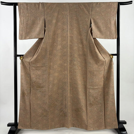 【美品】 付下 身長163.5cm 袖長63cm S 雙層 七寶紋 葉柄 金線 淺橙色 純蠶絲 優品級