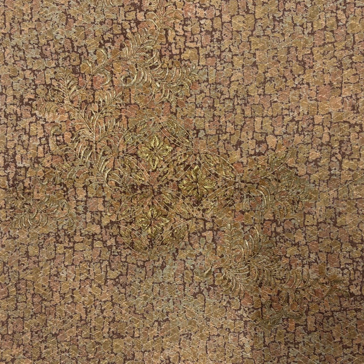 【美品】 付下 身長163.5cm 袖長63cm S 雙層 七寶紋 葉柄 金線 淺橙色 純蠶絲 優品級