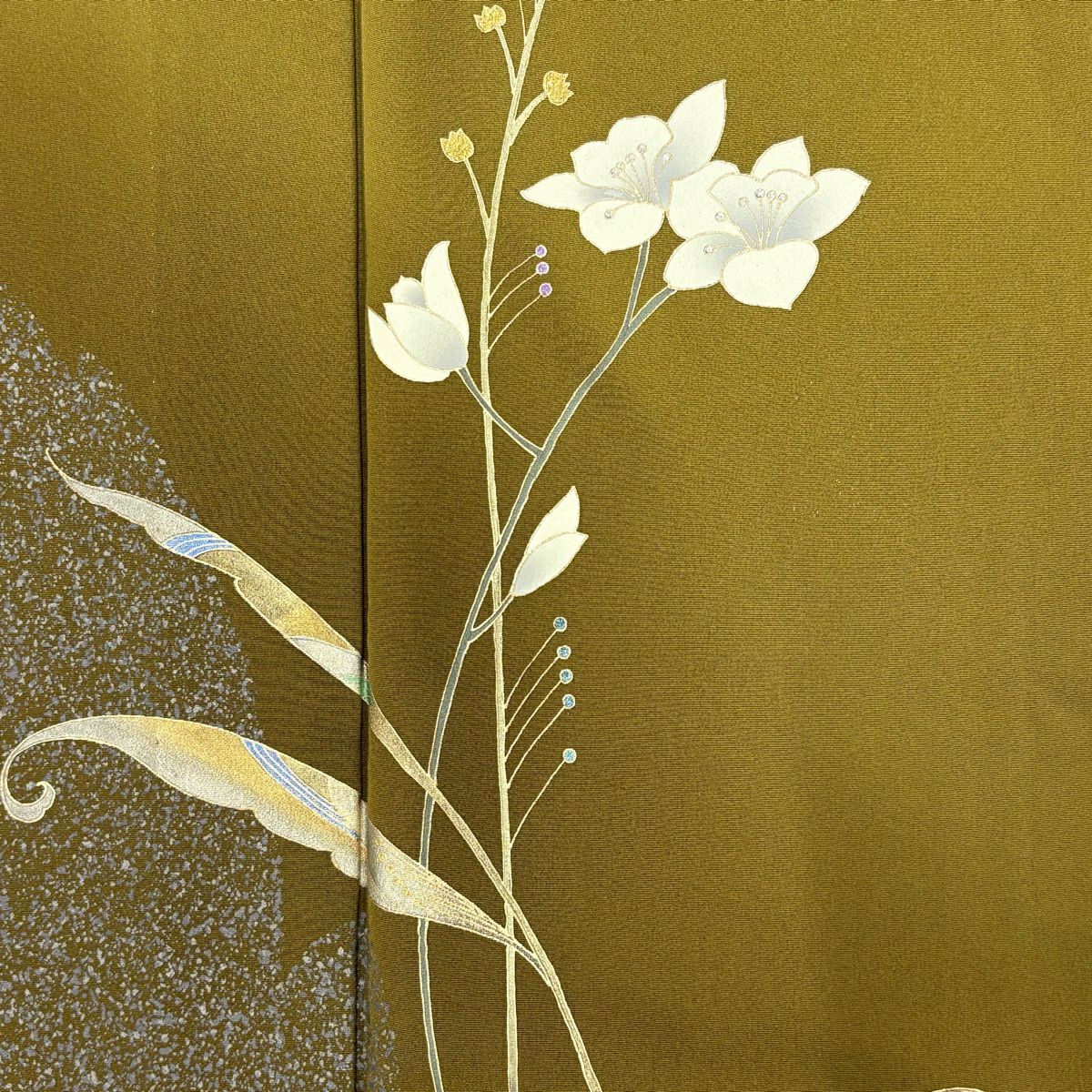 【美品】 付下 身長158cm 袖長63.5cm S 單層 草花紋紋 金銀彩 漸層 鶯色 純蠶絲 秀品級 一つ紋