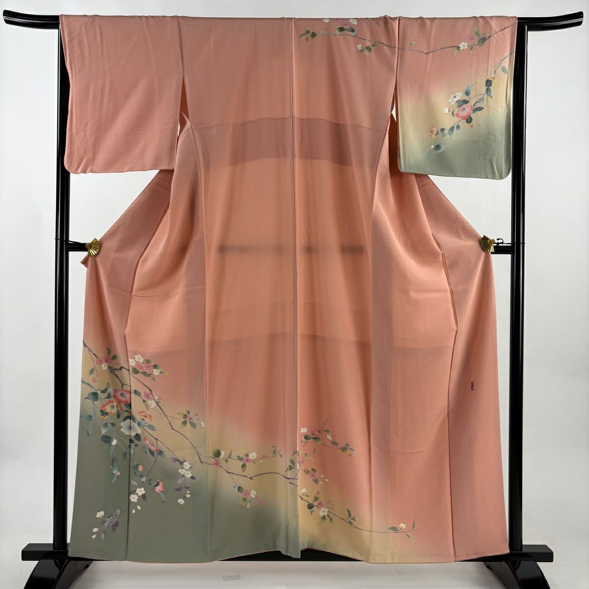 訪問服 身長159cm 袖長66cm M 雙層 落款有 枝花 染分 逐漸變色 粉紅 純蠶絲 優品級