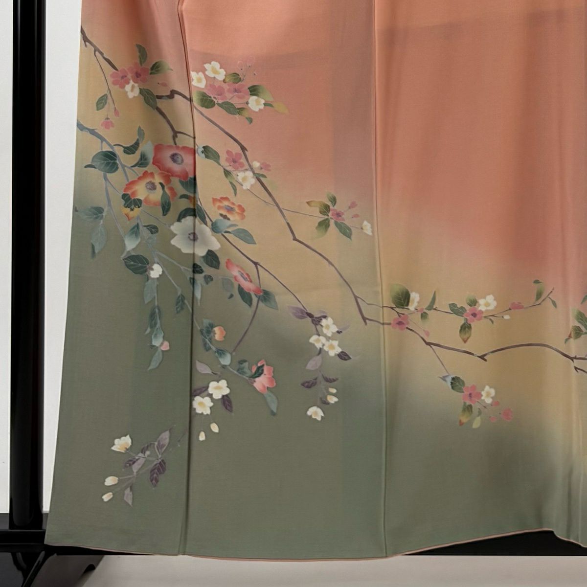 訪問服 身長159cm 袖長66cm M 雙層 落款有 枝花 染分 逐漸變色 粉紅 純蠶絲 優品級