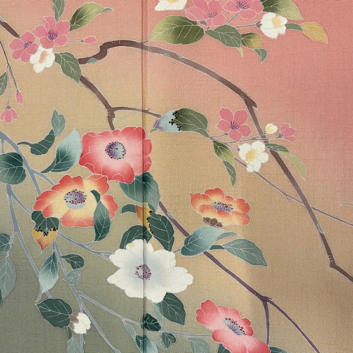 訪問服 身長159cm 袖長66cm M 雙層 落款有 枝花 染分 逐漸變色 粉紅 純蠶絲 優品級