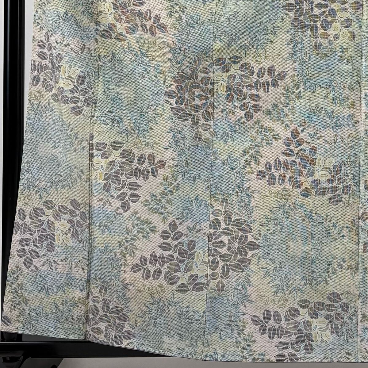 【美品】 紬織 身長161.5cm 袖長63.5cm S 雙層 葉柄 淺綠 純蠶絲 秀品級