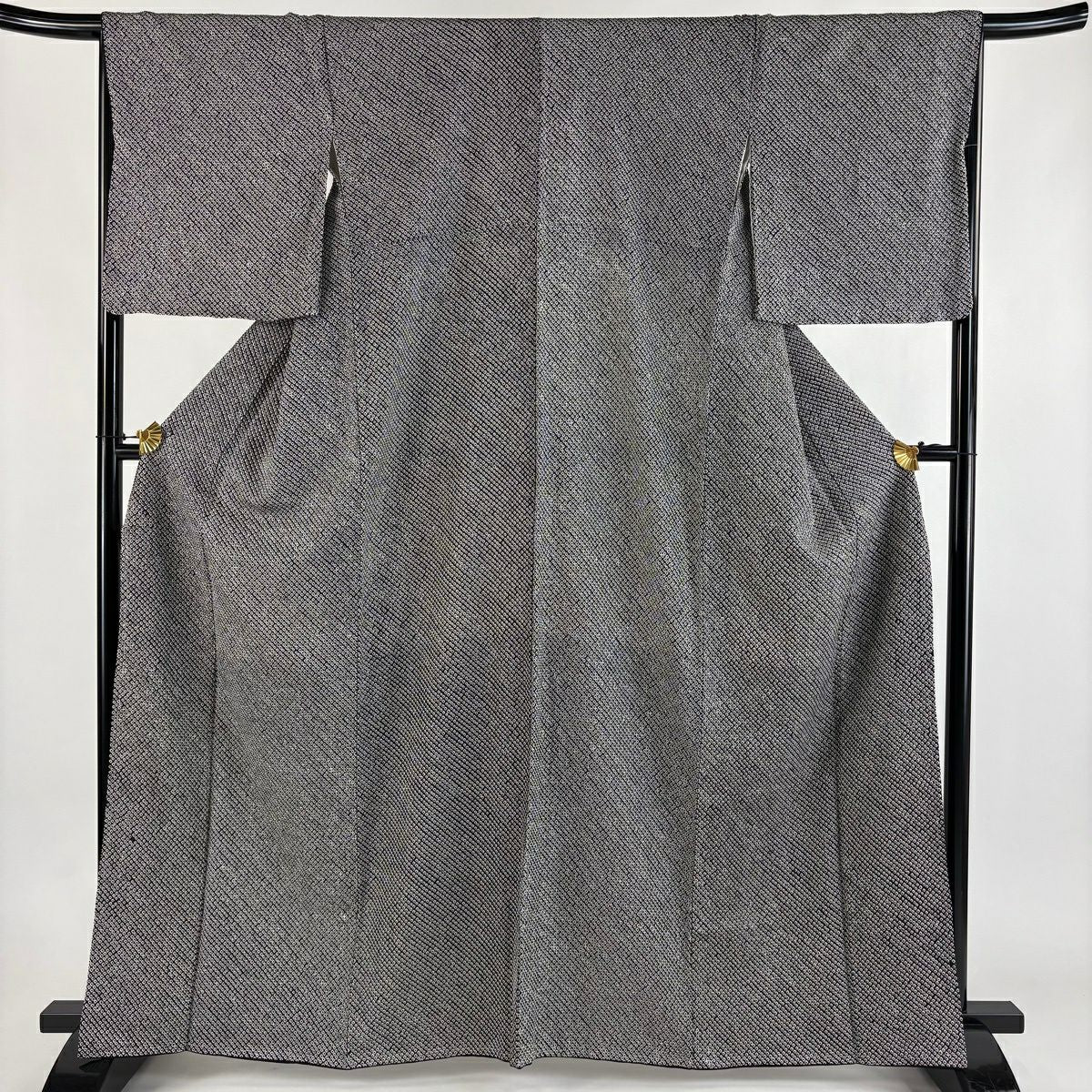 【美品】 小紋 身長163.5cm 袖長67cm M 雙層 幾何學圖案 總絞染 黑 純蠶絲 秀品級