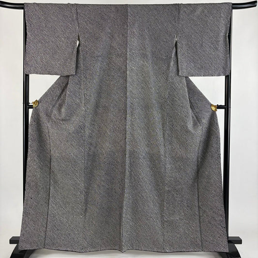 【美品】 小紋 身長163.5cm 袖長67cm M 雙層 幾何學圖案 總絞染 黑 純蠶絲 秀品級
