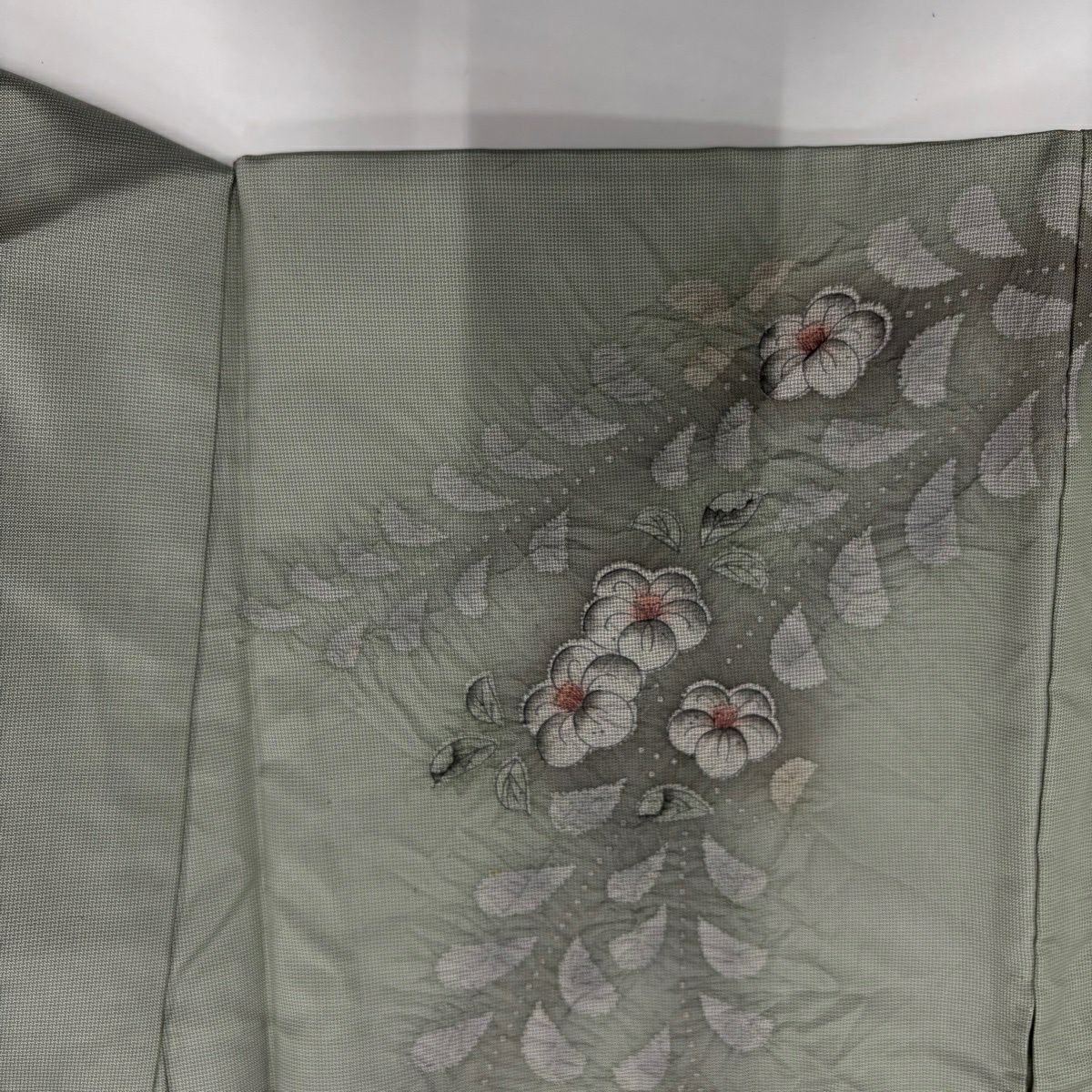 【美品】訪問服 身長152.5cm 袖長62.5cm S 雙層 紬織織 辻花染 霞 漸層 灰綠 純蠶絲 秀品級
