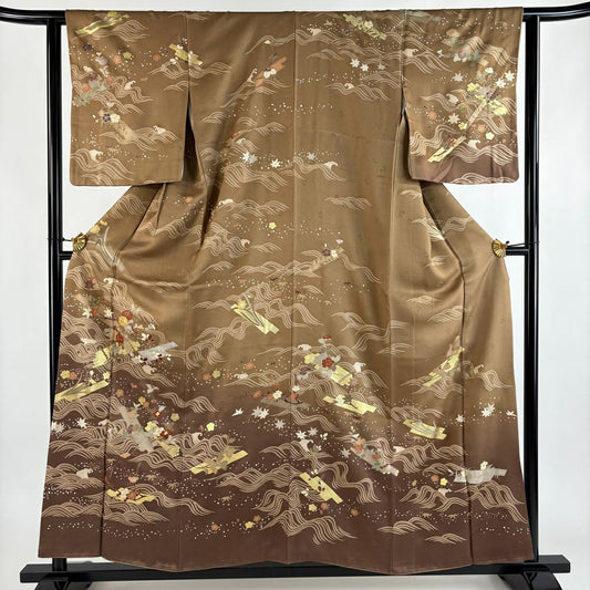 訪問服 身長155.5cm 袖長62.5cm S 雙層 花筏 波 金絲 金銀彩 茶 純蠶絲 秀品級