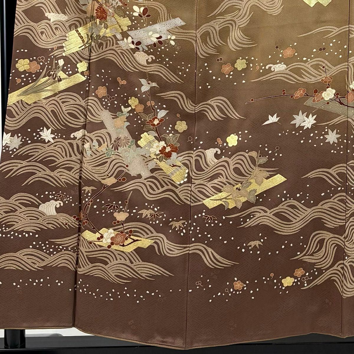 訪問服 身長155.5cm 袖長62.5cm S 雙層 花筏 波 金絲 金銀彩 茶 純蠶絲 秀品級