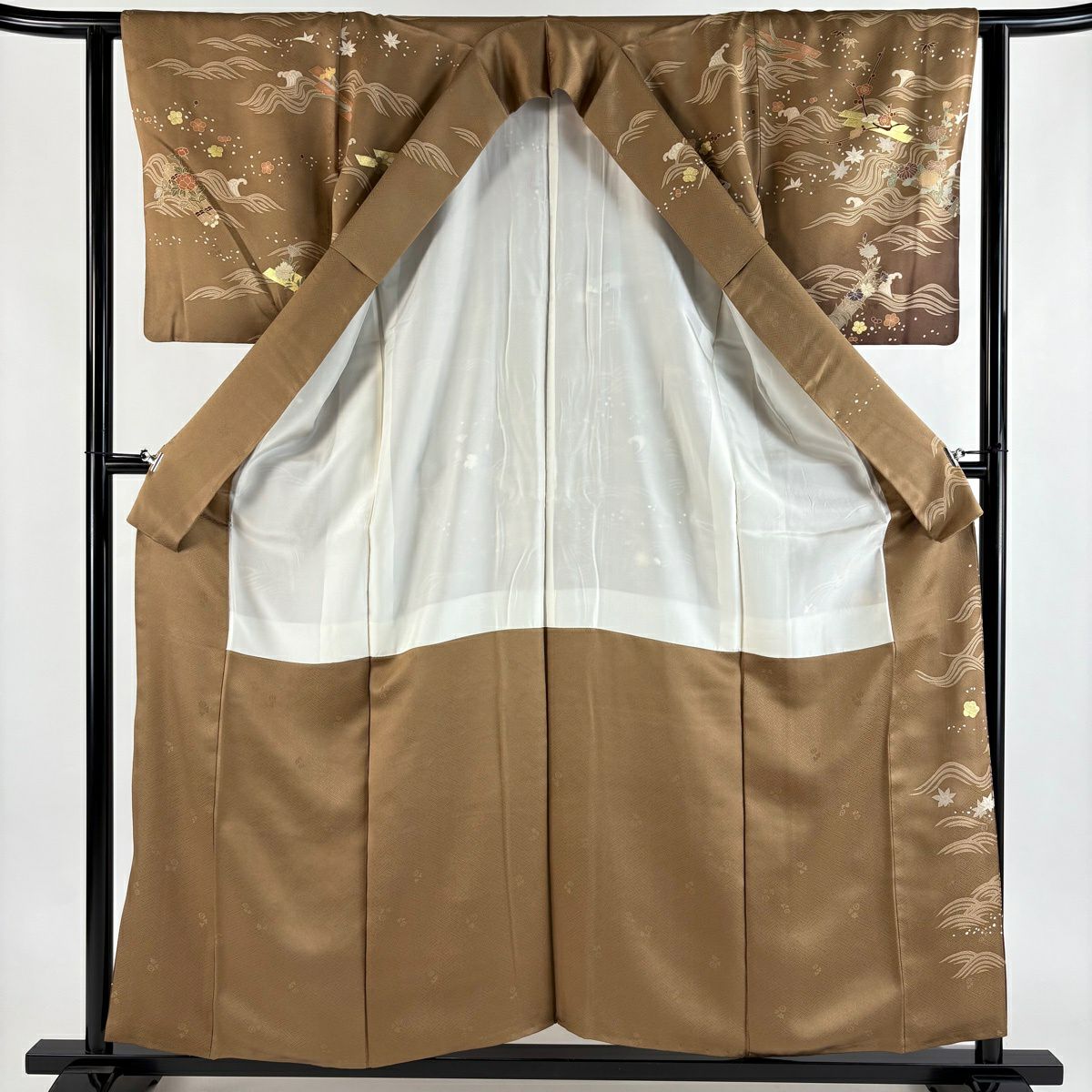 訪問服 身長155.5cm 袖長62.5cm S 雙層 花筏 波 金絲 金銀彩 茶 純蠶絲 秀品級
