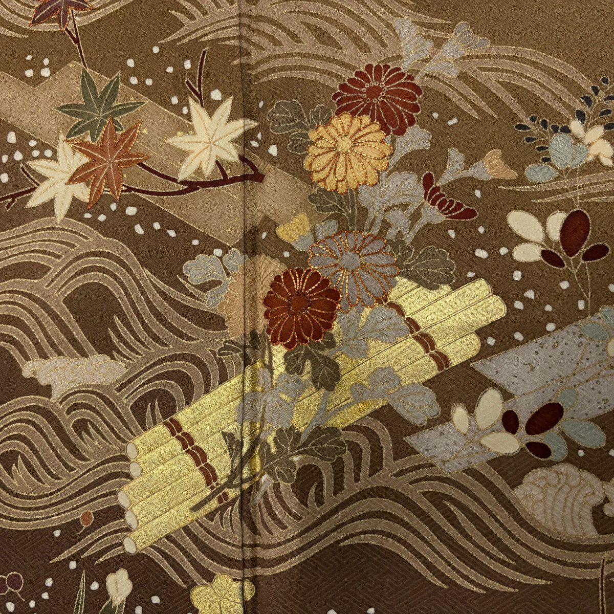 訪問服 身長155.5cm 袖長62.5cm S 雙層 花筏 波 金絲 金銀彩 茶 純蠶絲 秀品級