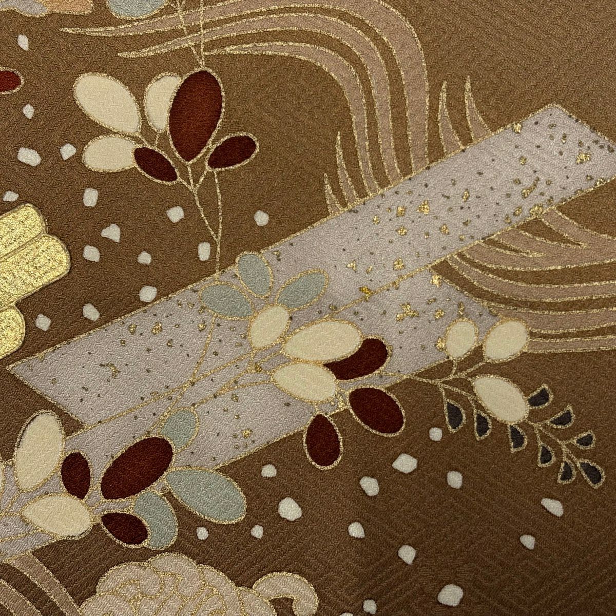 訪問服 身長155.5cm 袖長62.5cm S 雙層 花筏 波 金絲 金銀彩 茶 純蠶絲 秀品級