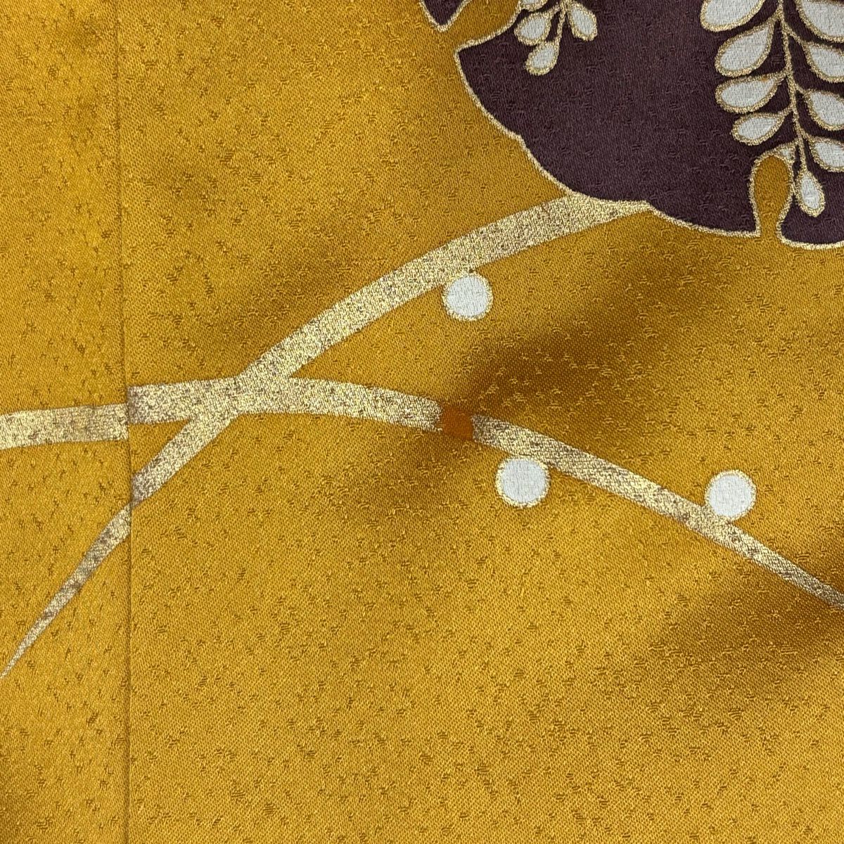 振袖禮服 身長157.5cm 袖長67cm M 雙層 雪輪 草花紋 金糸 金銀彩 山吹 純蠶絲 秀品級