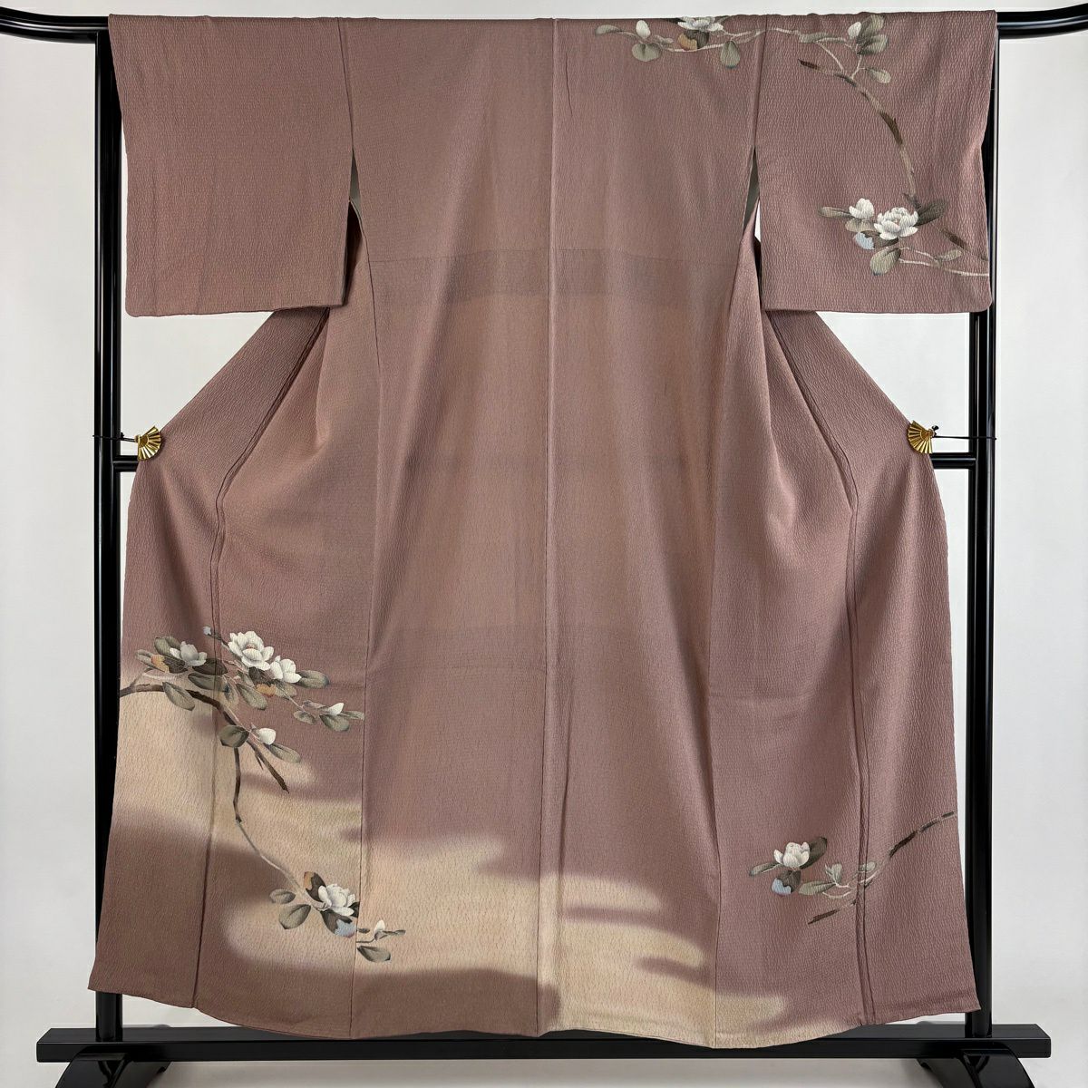 訪問服 身長156cm 袖長65.5cm M 雙層 枝花 霞暈染 小豆 深紅 純蠶絲 優品級