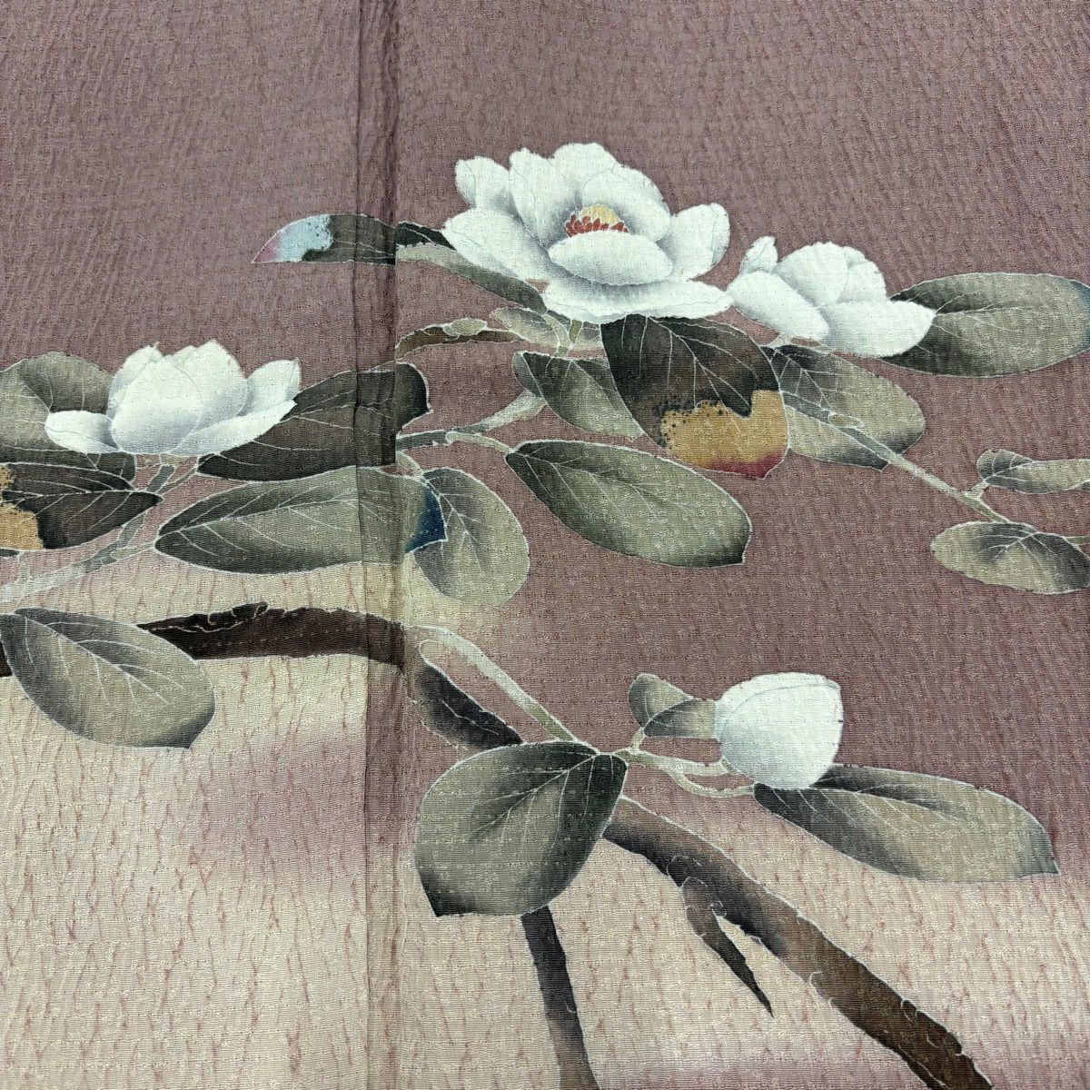 訪問服 身長156cm 袖長65.5cm M 雙層 枝花 霞暈染 小豆 深紅 純蠶絲 優品級