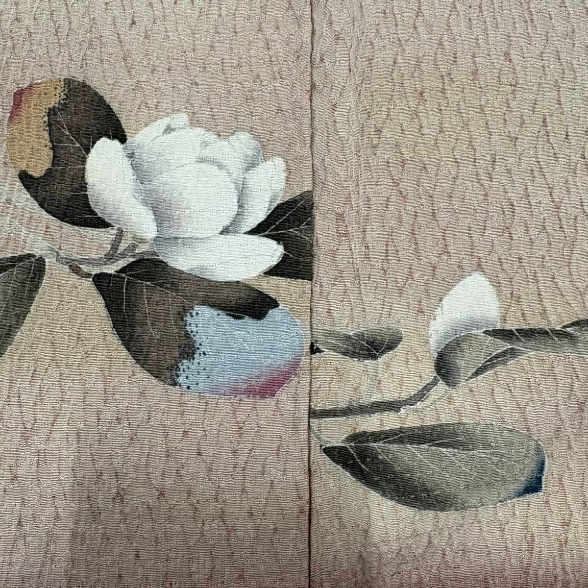訪問服 身長156cm 袖長65.5cm M 雙層 枝花 霞暈染 小豆 深紅 純蠶絲 優品級