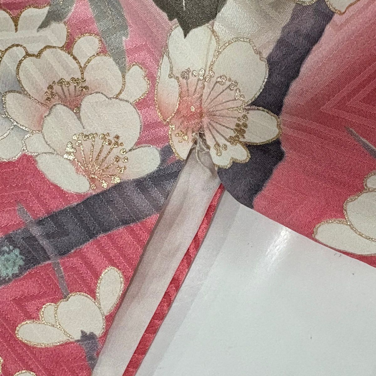 振袖禮服 身長163cm 袖長65.5cm M 雙層 孔雀 草花紋紋 金銀彩 金絲 粉紅 純蠶絲 秀品級