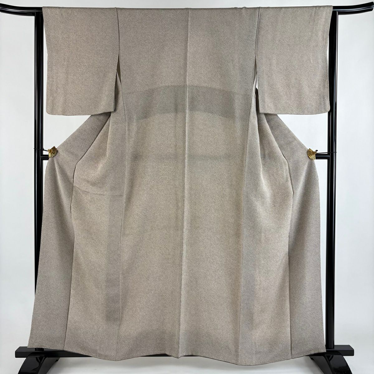 【美品】 小紋 身長160cm 袖長63.5cm S 雙層 疋田 絞緞 灰茶 純蠶絲 秀品級