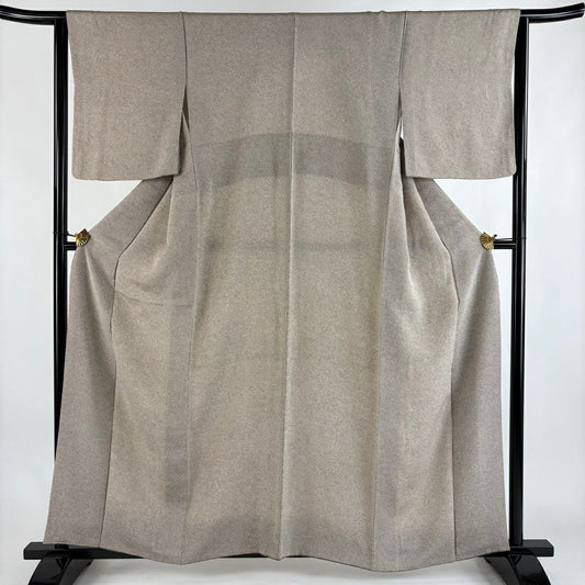 【美品】 小紋 身長160cm 袖長63.5cm S 雙層 疋田 絞緞 灰茶 純蠶絲 秀品級