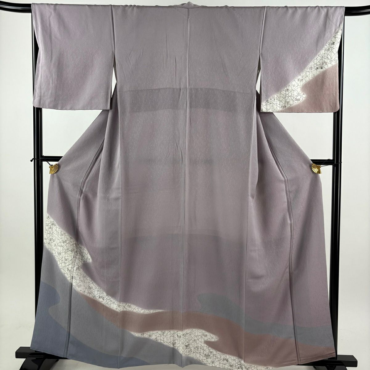付下 身長160.5cm 袖長65.5cm M 雙層 若松樹 霞 漸層 灰紫 純蠶絲 優品級