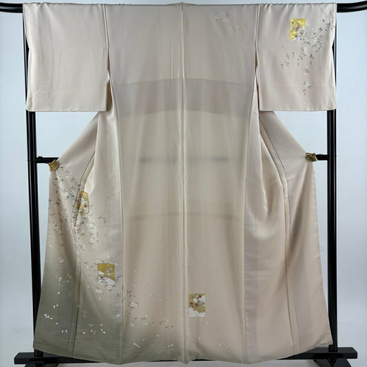 付下 身長159cm 袖長67cm M 雙層 色紙 櫻花 金絲 金銀彩 淺小豆 純蠶絲 優品級