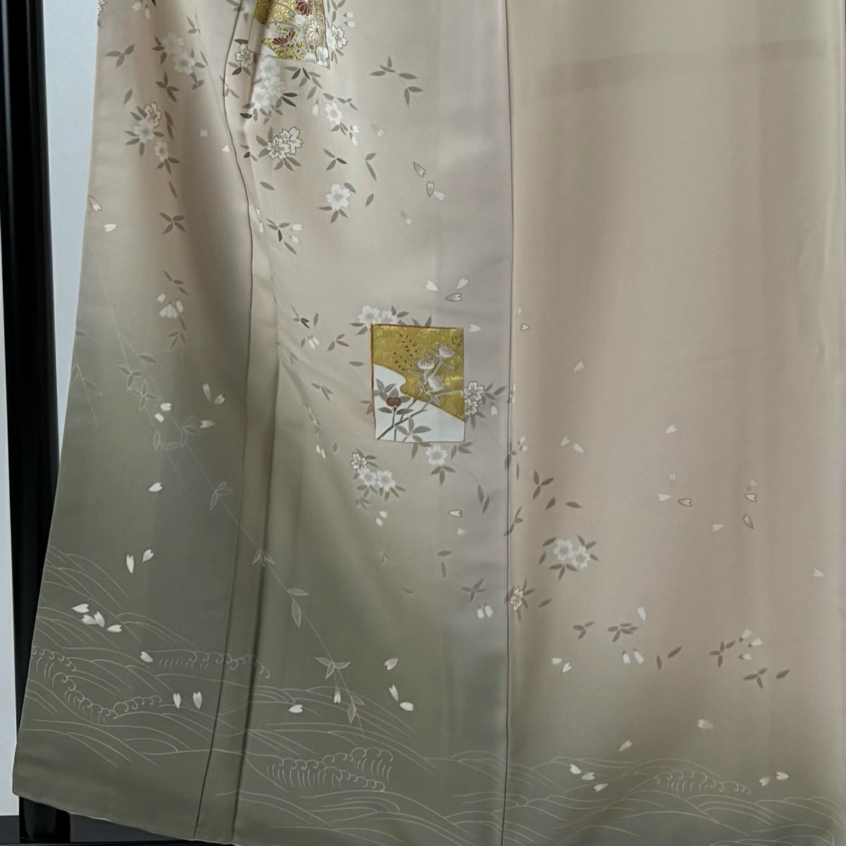 付下 身長159cm 袖長67cm M 雙層 色紙 櫻花 金絲 金銀彩 淺小豆 純蠶絲 優品級