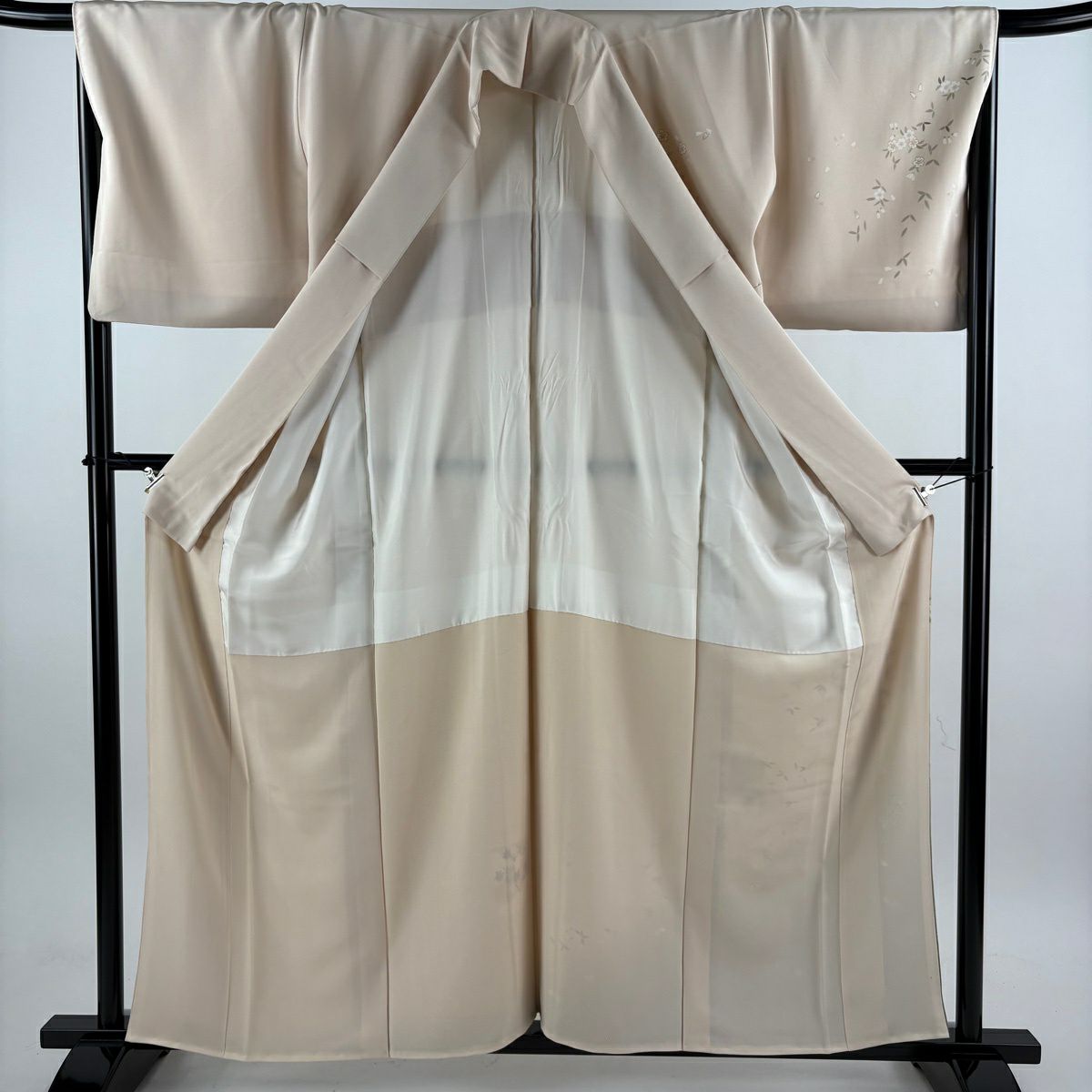 付下 身長159cm 袖長67cm M 雙層 色紙 櫻花 金絲 金銀彩 淺小豆 純蠶絲 優品級