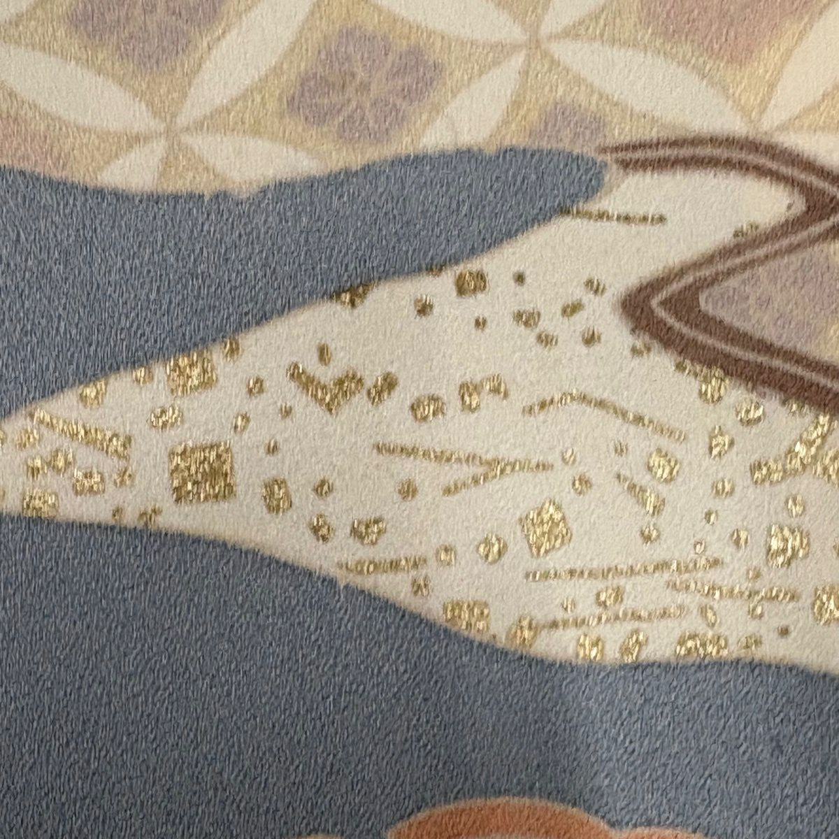 訪問服 身長165.5cm 袖長66cm M 雙層 雪輪 菊花 金絲 金銀彩 青灰 純蠶絲 秀品級