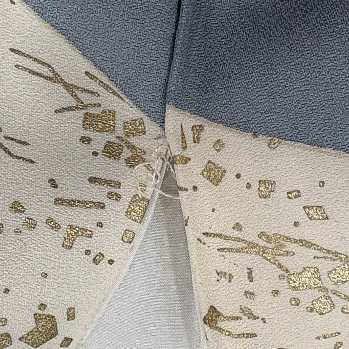 訪問服 身長165.5cm 袖長66cm M 雙層 雪輪 菊花 金絲 金銀彩 青灰 純蠶絲 秀品級