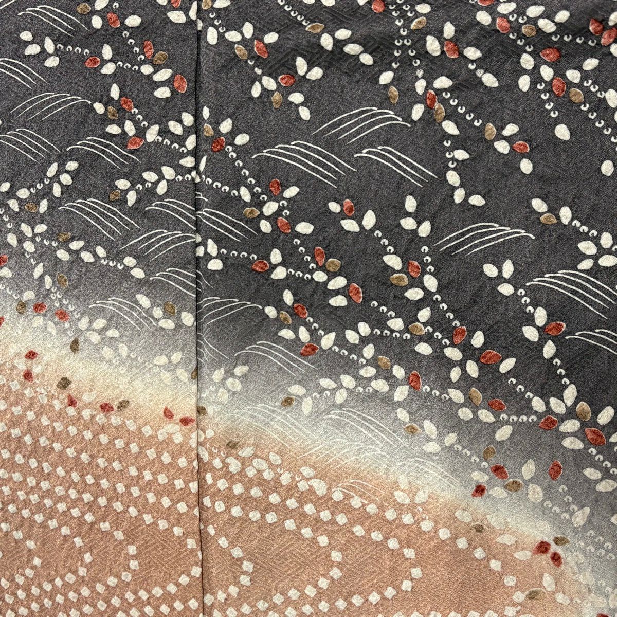 【美品】訪問服 身長156cm 袖長62.5cm S 雙層 ますいわ屋 葉花紋 流水 染分 ぼかし 灰紫 純蠶絲 秀品級