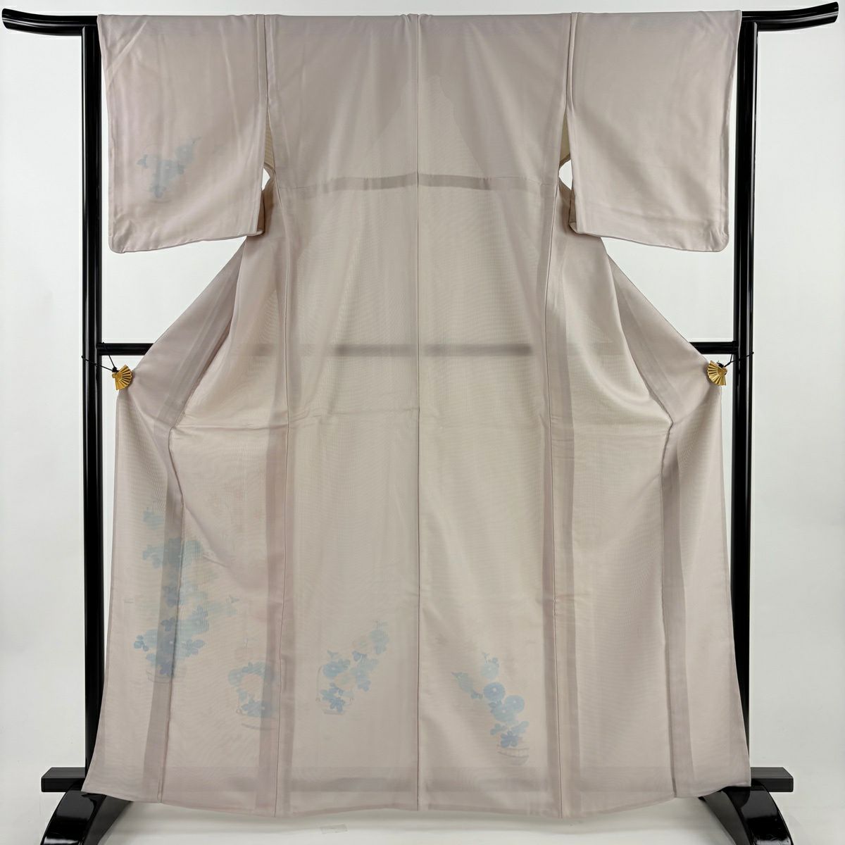 付下 身長166cm 袖長63cm S 紗絽雙層 菊花花籠 薄粉紅 純蠶絲 秀品級