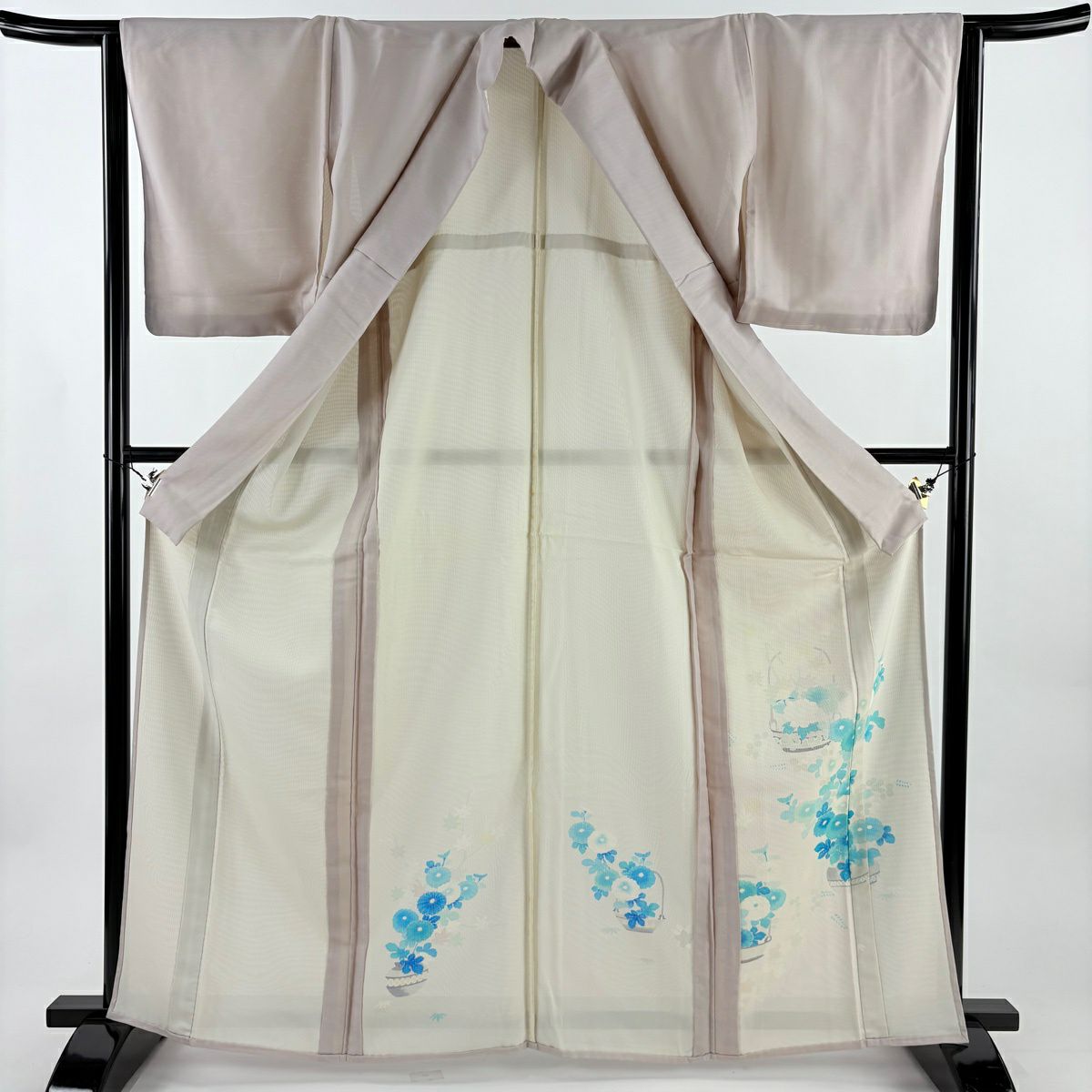付下 身長166cm 袖長63cm S 紗絽雙層 菊花花籠 薄粉紅 純蠶絲 秀品級