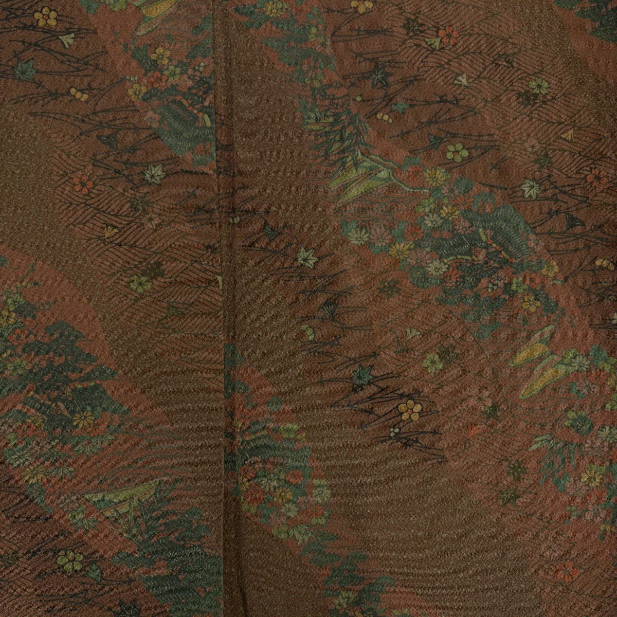 小紋 身長157cm 袖長64cm M 雙層 大和 落款有 松樹竹子梅花 波 絞紋 茶 純蠶絲 秀品級
