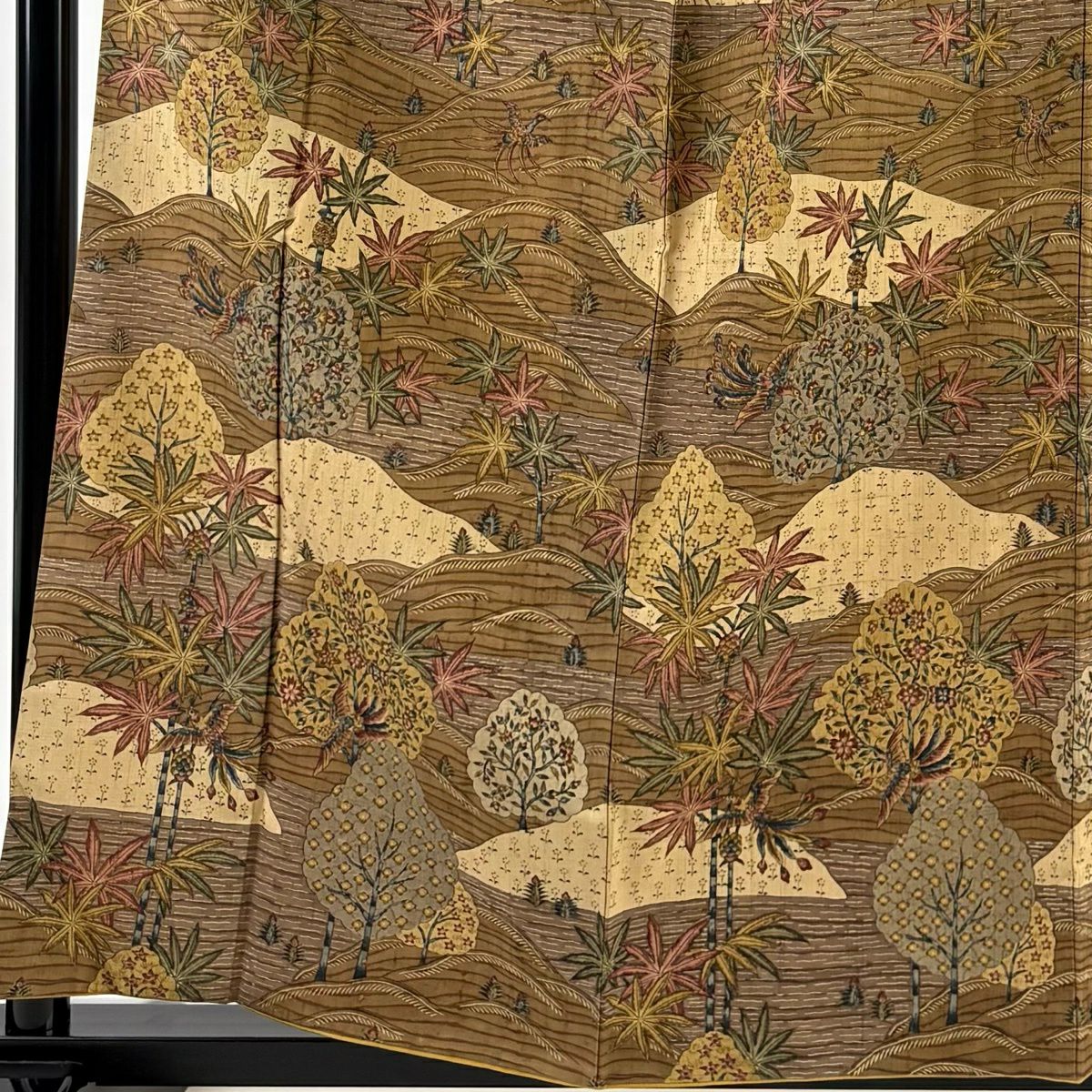 【美品】 付下 身長159.5cm 袖長64.5cm M 雙層 紬織織 落款あり 草花紋紋 鳥圖案 染分 茶 純蠶絲 秀品級