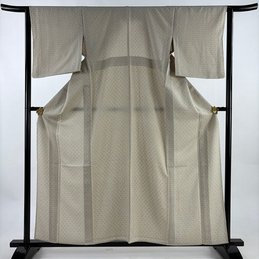 【美品】 小紋 身長159.5cm 袖長63.5cm S 單層 菱形 幾何學 米色 純蠶絲 優品級