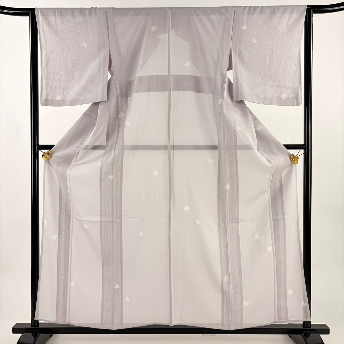 【美品】 小紋 身長158cm 袖長64cm M 薄物 絽 花 薄紫 純蠶絲 秀品級