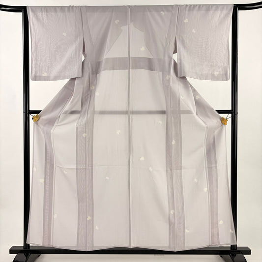 【美品】 小紋 身長158cm 袖長64cm M 薄物 絽 花 薄紫 純蠶絲 秀品級