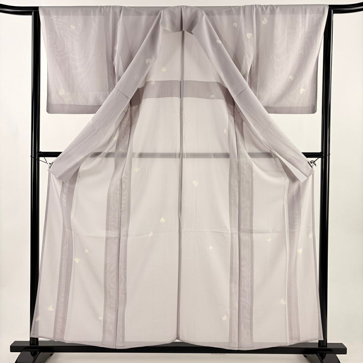 【美品】 小紋 身長158cm 袖長64cm M 薄物 絽 花 薄紫 純蠶絲 秀品級