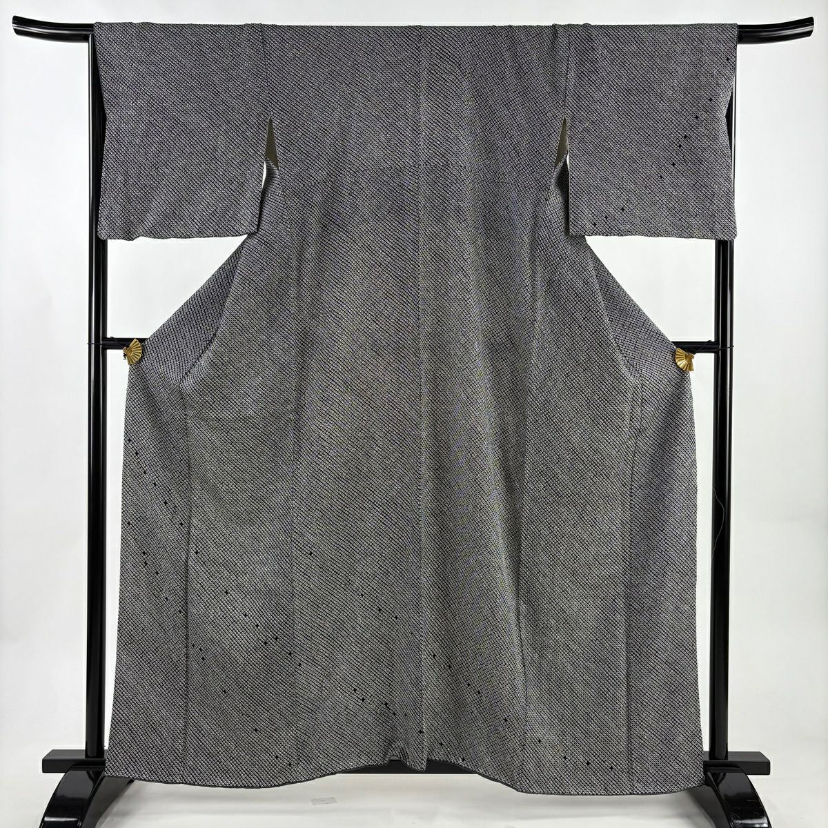 付下 身長160cm 袖長68cm L 雙層 幾何學 總絞染 金絲 黑灰 純蠶絲 優品級