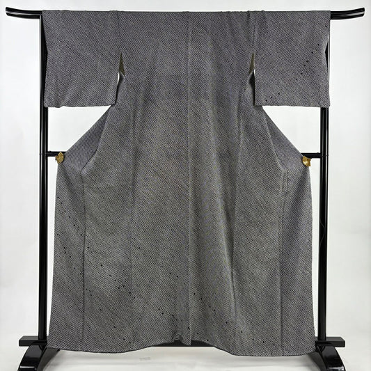 付下 身長160cm 袖長68cm L 雙層 幾何學 總絞染 金絲 黑灰 純蠶絲 優品級