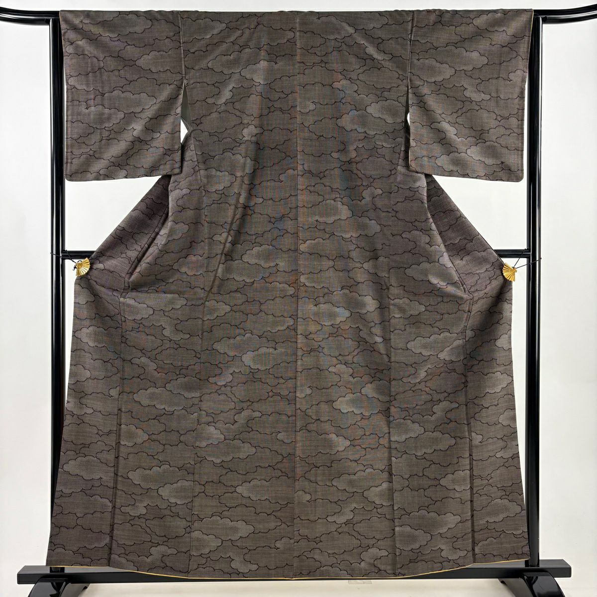 【美品】 紬織 身長160cm 袖長65cm M 雙層 雲文 焦茶 純蠶絲 秀品級