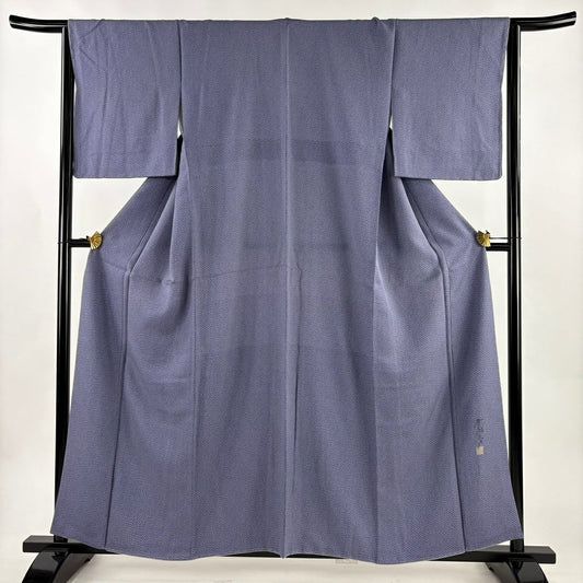 小紋 身長157.5cm 袖長64.5cm M 雙層 斉藤三才 落款あり 小梅花 青紫 純蠶絲 秀品級