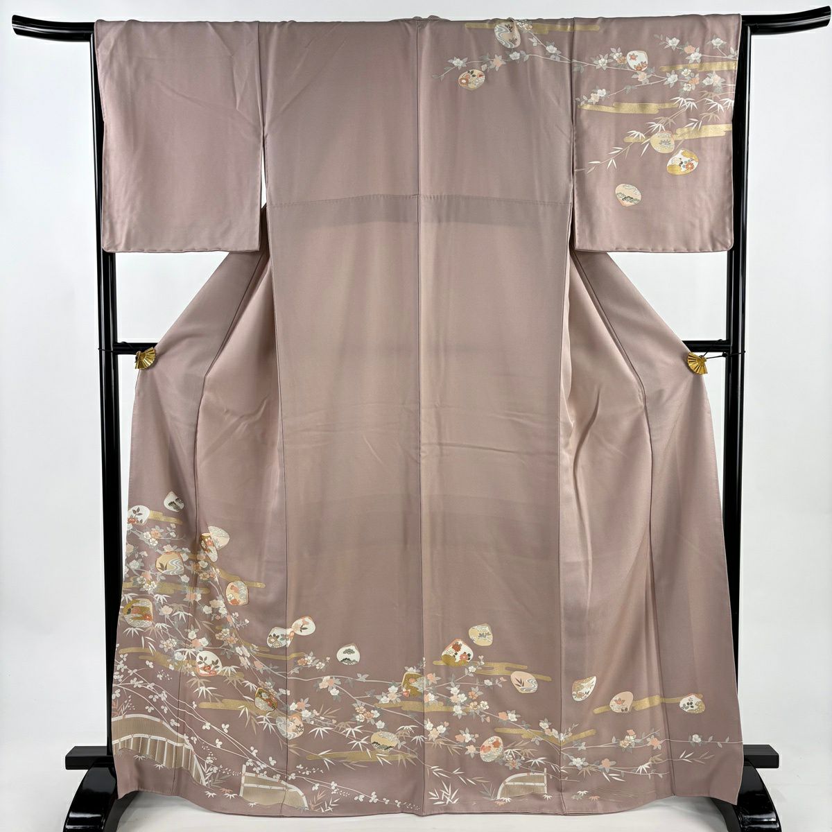 訪問服 身長166cm 袖長65.5cm M 雙層 貝合櫻花 金絲 金銀彩 淺粉色 純蠶絲 優品級