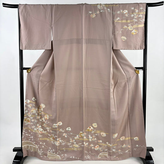 訪問服 身長166cm 袖長65.5cm M 雙層 貝合櫻花 金絲 金銀彩 淺粉色 純蠶絲 優品級