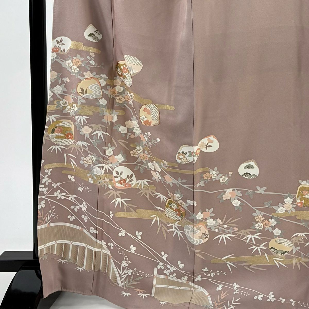 訪問服 身長166cm 袖長65.5cm M 雙層 貝合櫻花 金絲 金銀彩 淺粉色 純蠶絲 優品級