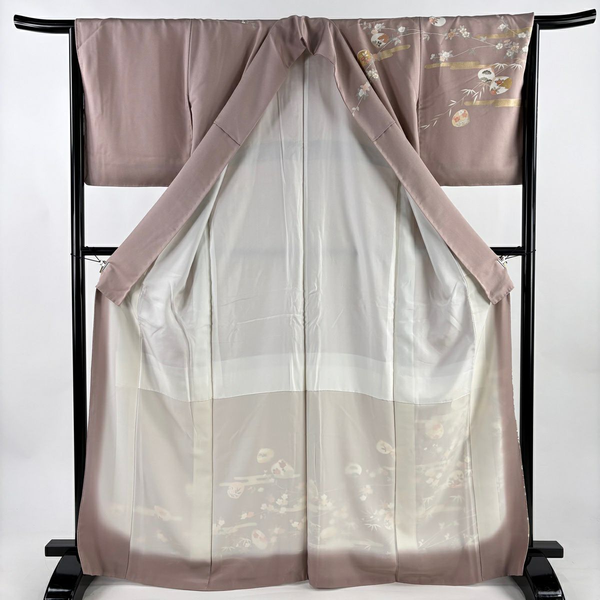 訪問服 身長166cm 袖長65.5cm M 雙層 貝合櫻花 金絲 金銀彩 淺粉色 純蠶絲 優品級
