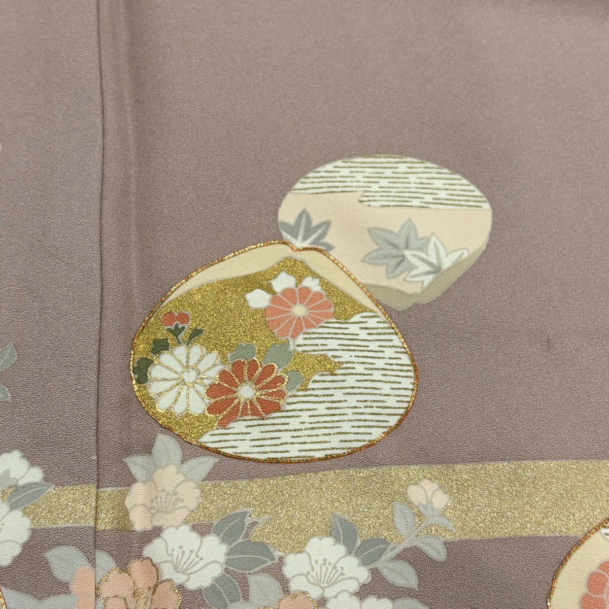 訪問服 身長166cm 袖長65.5cm M 雙層 貝合櫻花 金絲 金銀彩 淺粉色 純蠶絲 優品級