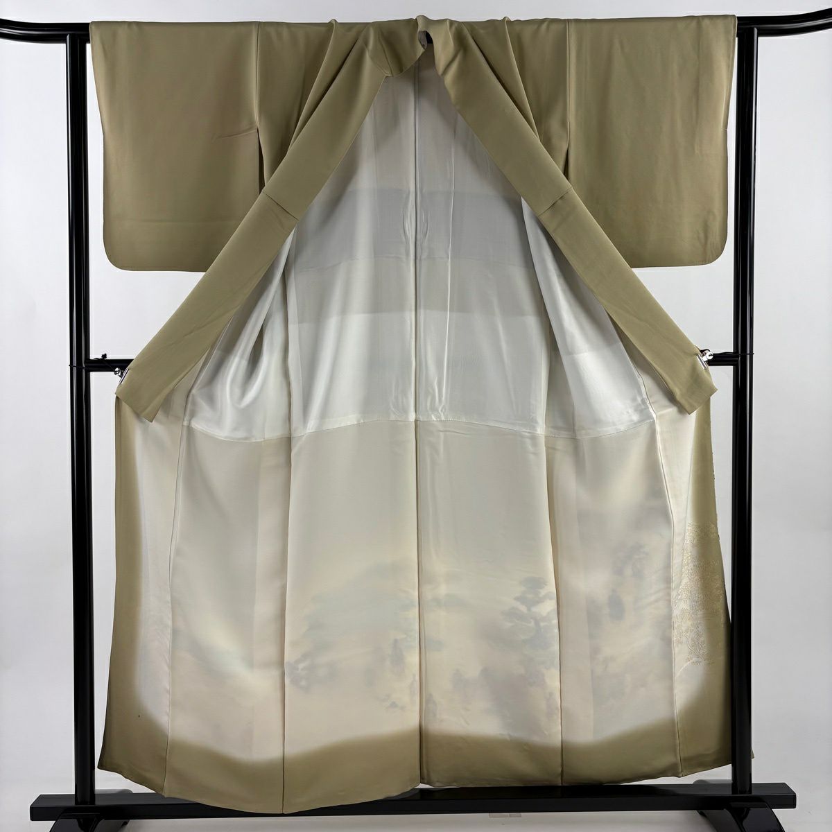 【美品】 留袖禮服禮服 身長156.5cm 袖長62.5cm S 雙層 風景 人物 金糸 淺茶 純蠶絲 秀品級 一つ紋