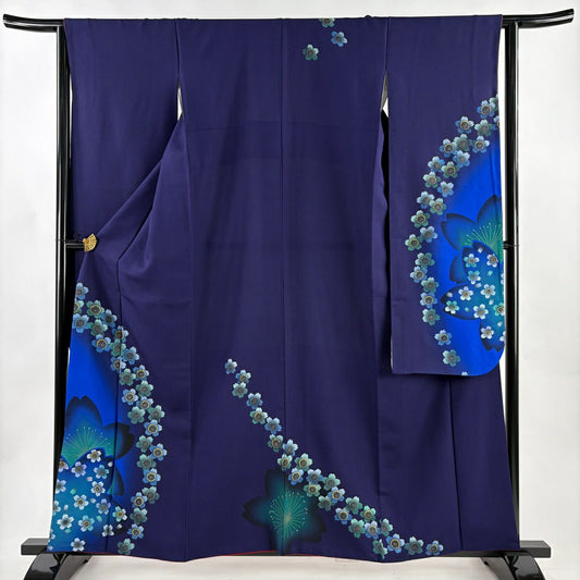 振袖禮服 身長159.5cm 袖長63.5cm S 雙層櫻花瓣金彩裝飾漸變紫純蠶絲秀品級